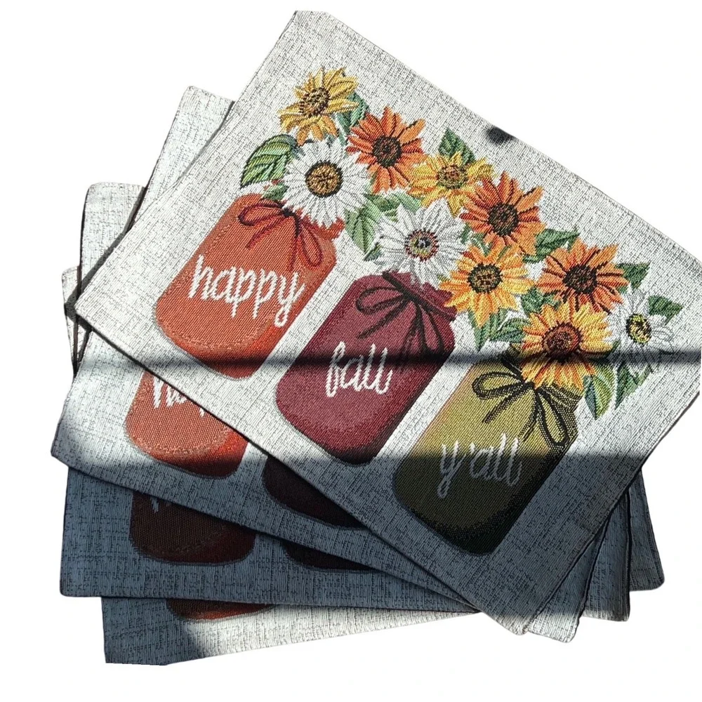 Set of 4 Multicolor Happy Fall Y'all Sunflowers Placemats Autumn Cozy Farmhouse
